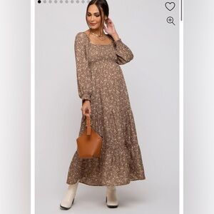 NWT Pinkblush Mocha Floral Smocked Maternity Dress